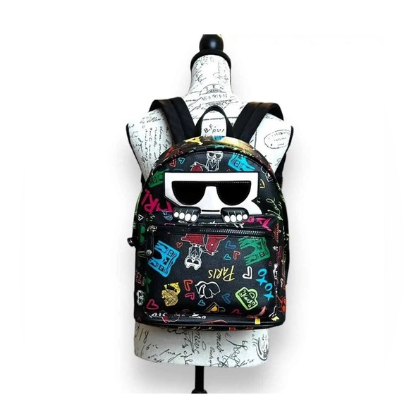 Karl Lagerfeld Paris Maybelle Collection Graffiti In Paris Backpack Black NWT - Picture 11 of 13